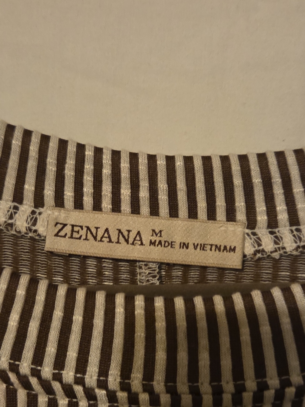 Zenana Outfitters Women’s Brown & White Striped Sleep Top - Medium
